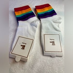 Socks, Women’s White Socks with Rainbow Stripes. New